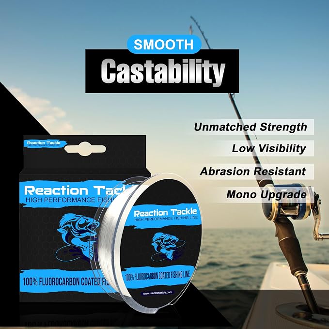 Reaction Tackle Fluorocarbon Coated Fishing Line, 350yds - Superior Strength, Low Visibility, Abrasion Resistant - Ideal for Freshwater or Saltwater Fishing, Monofilament Upgrade