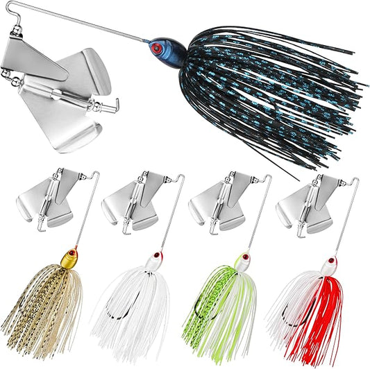 Double Prop Buzzbaits - Fishing Lures Buzzbait Spinnerbait Jigs Lure for Bass, Pike & More - Lifelike Action with Double Propeller Design, Ideal for Men Anglers, 5pcs
