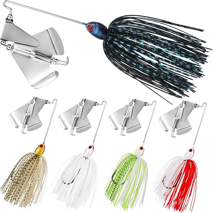 Double Prop Buzzbaits - Fishing Lures Buzzbait Spinnerbait Jigs Lure for Bass, Pike & More - Lifelike Action with Double Propeller Design, Ideal for Men Anglers, 5pcs
