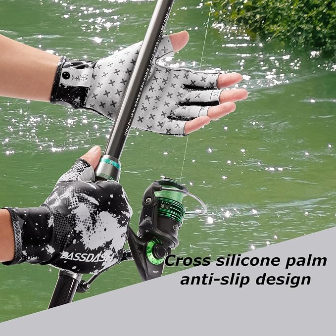 BASSDASH 3/4 Finger UPF 50+ Sun Gloves Breathable Anti-Slip Silicone Palm for Men Women Fishing Fingerless Cycling Running
