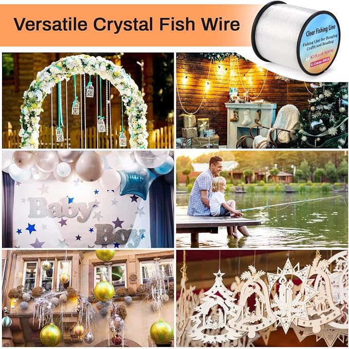 Strong Fishing Line Clear, Acejoz Fishing Wire 0.3mm, 0.45mm, 0.8mm Invisible Hanging Wire Nylon String Heavy Duty Monofilament Line for Hanging Decoration Balloon Garland Crafts