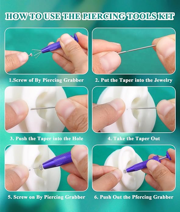Upgraded Anti-Slip Piercing Ball Grabber Tool with Ergonomic Design for Changing Jewelry, Stainless Steel Jeweler Pick Up Tool 4 Claw Gem Piercing Changing Tool Body Piercing Kit for Ear Nose Lip
