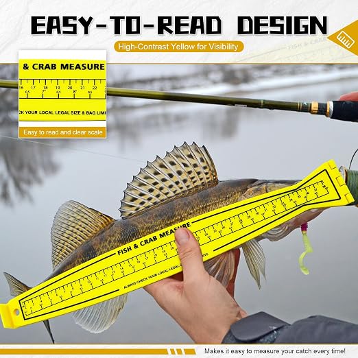 Foldable Fish Measuring Board 32 Inch Lightweight Bump Board - Dual Sided Fishing Ruler for Crabs and Fish, Portable Kayak/Boat Measuring Tool (Yellow)