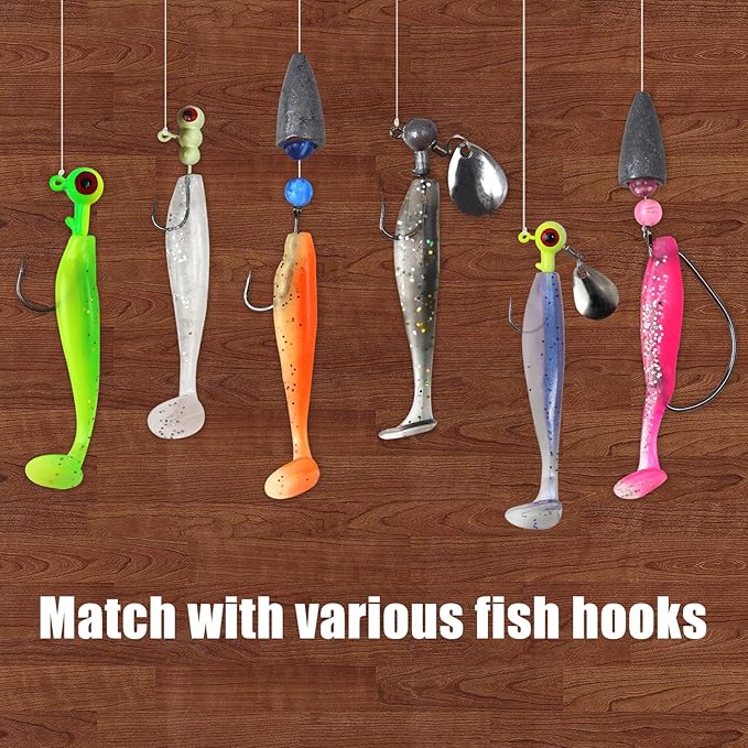 MAFIMOEA 50 Pcs Soft Fishing Lures Plastic Paddle Tail Swim Baits Kit for Bass Trout Walleye Crappie 5 Mixed Colors Fishing Soft Plastic Lure Kit 5.5CM