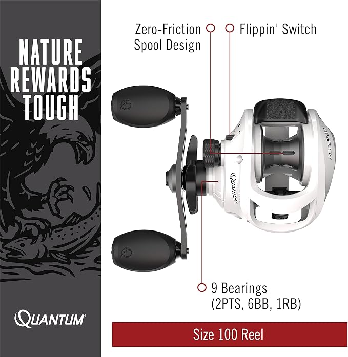 Quantum Accurist Baitcast Fishing Reel, Size 100 Reel, Oversized Non-Slip Handle Knobs and Continuous Anti-Reverse Clutch, One-Piece Aluminum Frame
