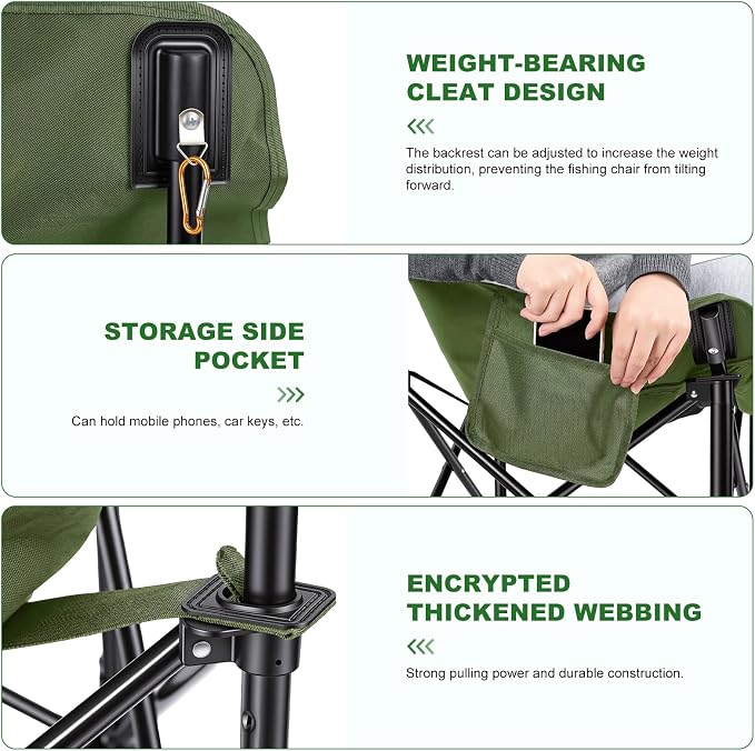 Folding Fishing Chair with Complete Accessories, Portable Camping Chair for Outdoor Fishing, 220LBS Load-Bearing, Non-Slip All-Terrain Design with Storage Bags, Carbon Steel Fishing Chair