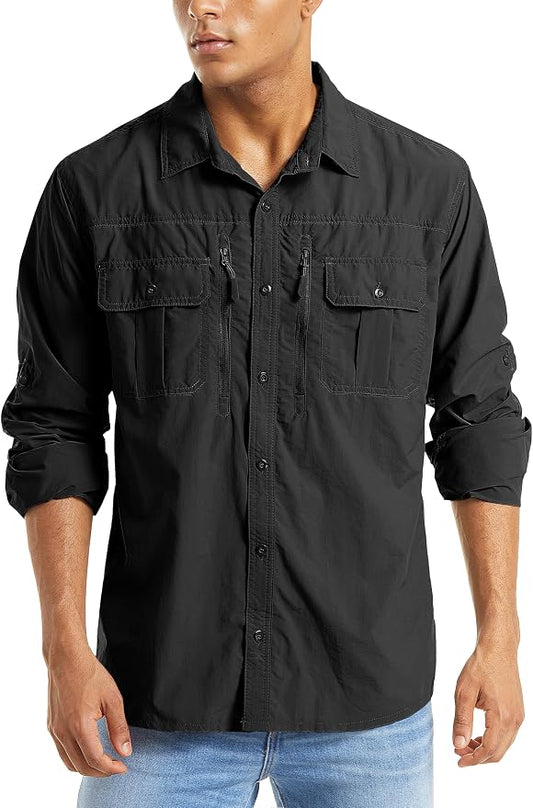 MAGCOMSEN Men's UPF 50+ Sun Protection Shirts, Button Down Long Sleeve Shirt for Hiking, Fishing, Safari