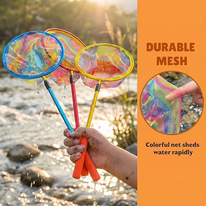 Fishing Net with Bucket Fishing or 3 Pack Retractable Lightweight Landing Net with Aluminum Rod Handle Kids Fishing Nets for Youth Catch and Release Butterfly Nets