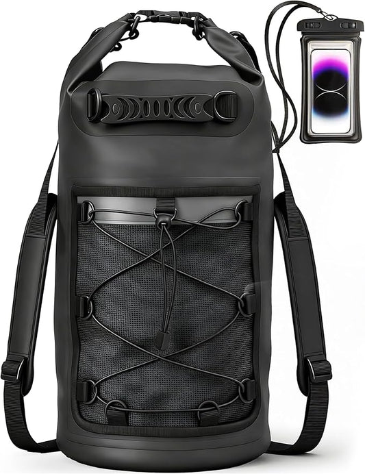 SHENDU 20L Waterproof Dry Bag - Roll-Top Backpack w/Waterproof Phone Case for Kayaking, Hiking, Camping, Boating, Beach Unisex (Black)