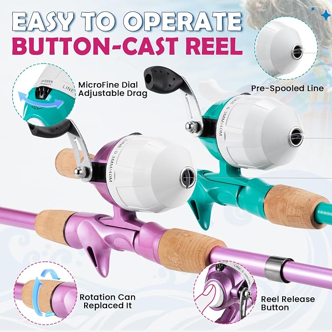 Kids Fishing Pole, Portable Telescopic Kids Fishing Poles for Boys Girls Youth, Fishing Rod and Reel Combo