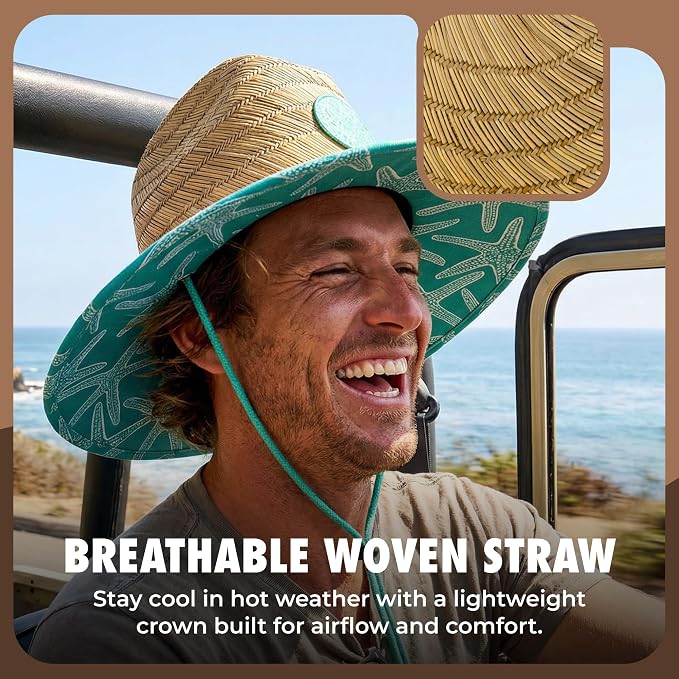grinderPUNCH Lifeguard Hat Mens Straw Sun Hat for Outdoor American Flag USA Patriotic Straw Beach Fishing Straw Hat for Men