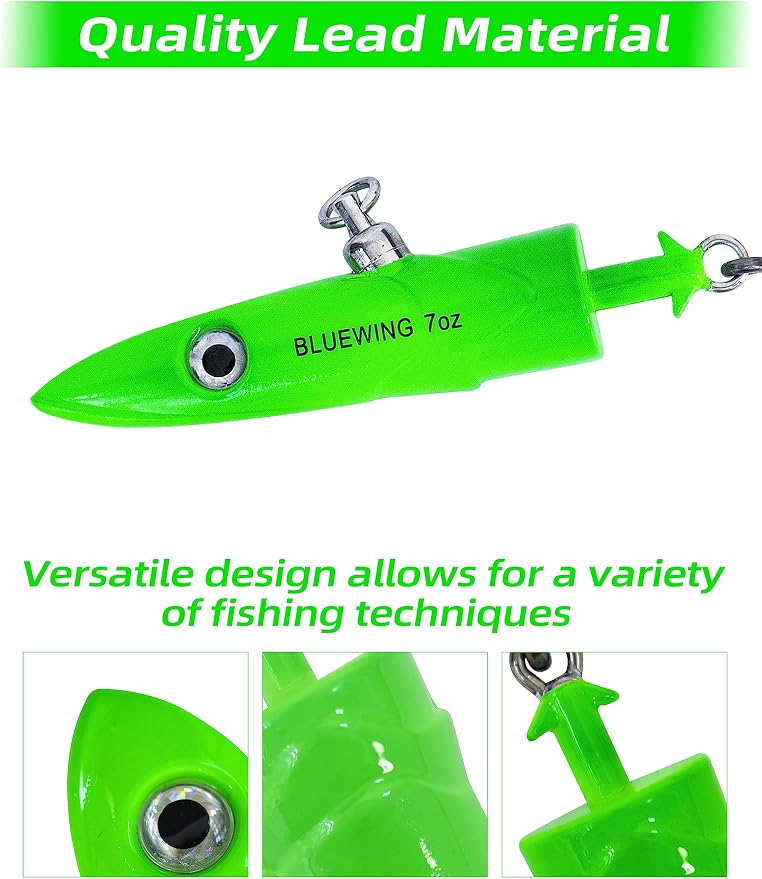 BLUEWING Jig Heads Saltwater 2oz,3oz,4oz,5oz,6oz,7oz Swimming Jigheads 1pc with High Carbon Steel Swing Hook and 6in/9in Replacement Tail Big Game Fishing Lures