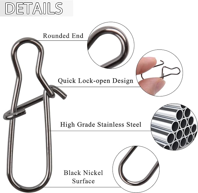 Duo Lock Fishing Snap Kit, Stainless Steel Fishing Nice Snap Swivels High Strength Fishing Snaps and Clips Fishing Connector Tackle Kit for Saltwater Freshwater