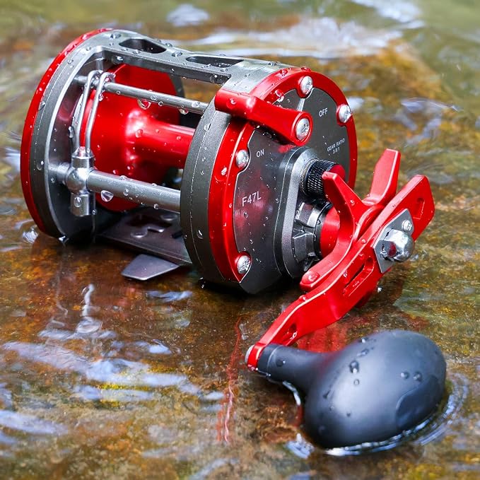 Sougayilang F47 Baitcasting Fishing Reel - Reinforced Metal Body Round Baitcaster for Smooth Powerful Saltwater Inshore Surf Trolling - Conventional Reel for Catfish, Musky, Bass, Pike