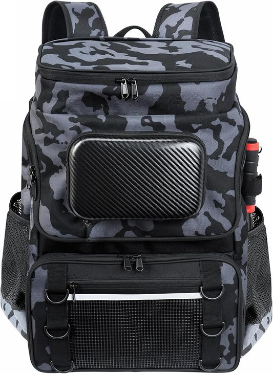 Fishing Backpack with Rod Holder X-Large 60L Tackle Gears Bag with Cooler for Storage Tackle Box and Fishing Accessories Stuff, Fish Gifts for Men Woman-Black Camo