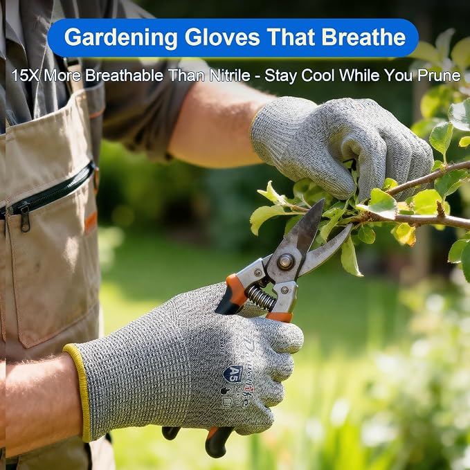 Dowellife Cut Resistant Work Gloves for Men & Women - ANSI A5 & EN388 Level 4, Breathable PU Coated, Grey Non-Marking - for Gardening, Fishing, Automotive, Construction, Wood Carving (Small, Grey)