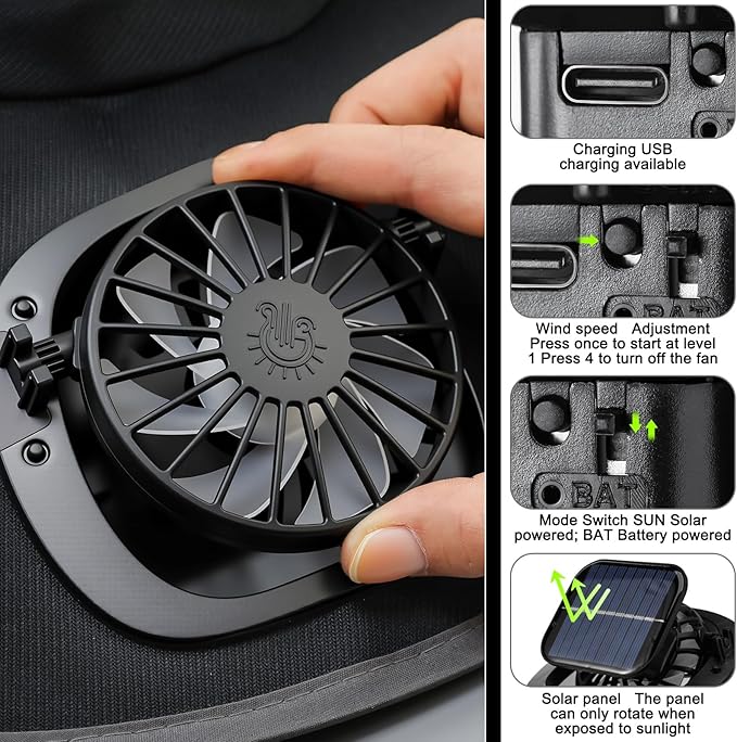 Solar Hat with Fans, Wide Brim Cooling Sun Hat with Removable Dual Fans USB Charging Neck Cover for Outdoor Fishing