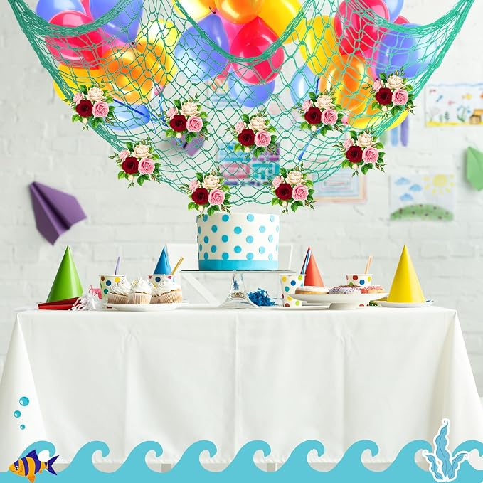 12 Pack Decorative Fish Netting for Party 80 x 40 Inch Natural Cotton Fish Net Decorations for Pirate Ocean Under The Sea Hawaiian Mermaid Party Picture Wall Hanging Decoration(Blue)