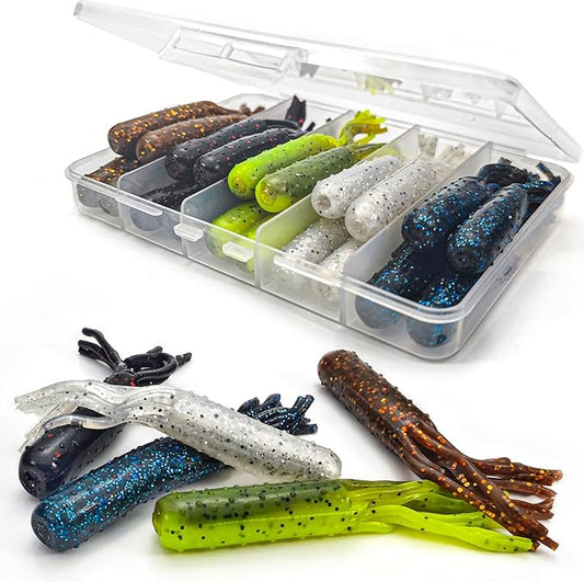 20Pcs Tube Baits Soft Plastic Worms Bass Fishing Lures for Tube Jig Heads Hook Freshwater Saltwater, 3.5 Inch