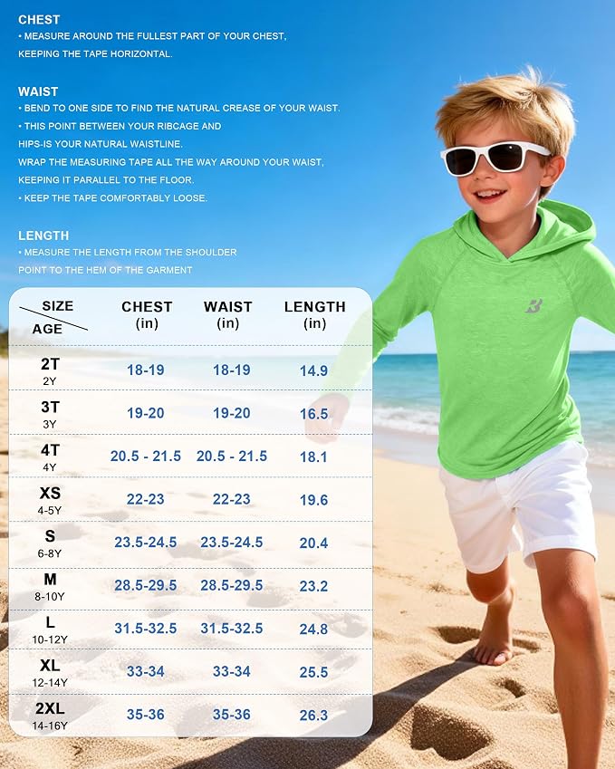 Roadbox Boys Rash Guard Hooded Fishing Shirt, Kids UPF 50+ Long Sleeve Sun Hoodie, Youth UV Protection Beach Swim Shirts