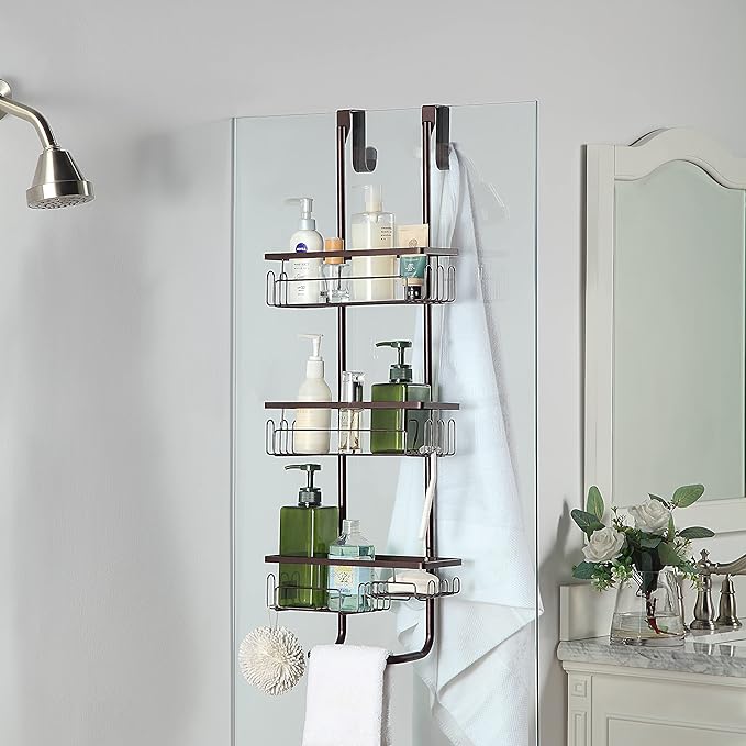SunnyPoint Classic Metal Bathroom Shower Caddy, Over Door Hanging Storage Organizer Basket