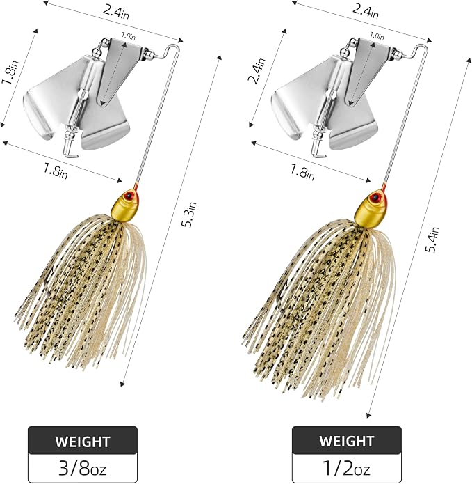 Double Prop Buzzbaits - Fishing Lures Buzzbait Spinnerbait Jigs Lure for Bass, Pike & More - Lifelike Action with Double Propeller Design, Ideal for Men Anglers, 5pcs