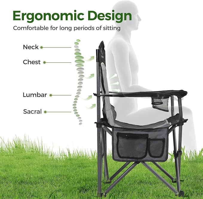 ALPHA CAMP Heavy Duty Camping Chair 500LBS Capacity, Oversized Folding Chair for Heavy People, Padded Portable Outdoor Chair with Cooler Bag & Cup Holder for Camping, Fishing, Beach