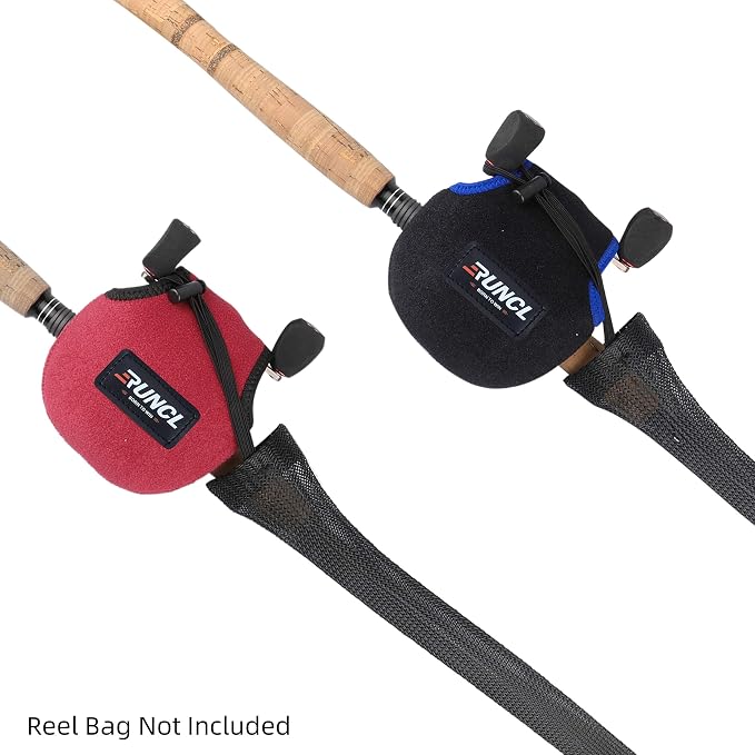 RUNCL Fishing Rod Sleeves & Reel Bags, Spinning/Casting Rod Socks & Spinning/Baitcasting Reel Covers - Protection Solution, Space Saver, Perfect Storage - Fishing Pole Sleeves & Reel Pouch (2 Pack)