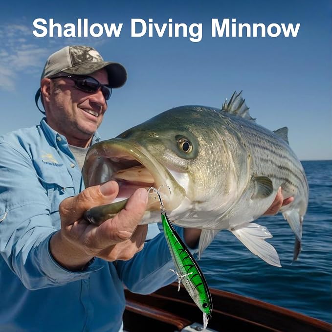 Topwater Fishing Lures, Minnow Lure for Bass Fishing, Life-Like Jerkbait Fishing Lures with Treble Hook, Popper Crankbait Sinking Lure for Freshwater/Saltwater