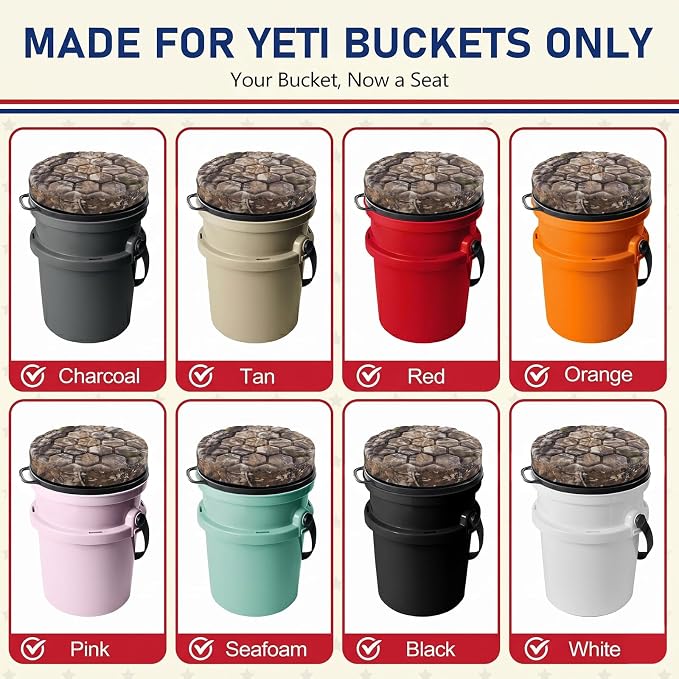 5 Gallon Bucket Seat for Yeti Loadout Bucket Only, 3" Thickened Foam Cushion, 360°Swivel Seats with Hang-It Hook, Seat lid for Dove Duck Hunting, Ice Fishing, Baseball, Camping, Gardening