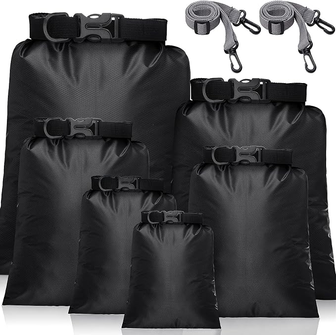Shappy 6/12 Pcs Waterproof Dry Bags, Lightweight Outdoor Waterproof Dry Stuff Sacks 15/8/5/4/3/2 L and Long Adjustable Shoulder Strap for Kayaking Rafting Boating Hiking Camping