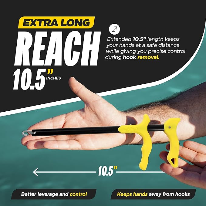 Beyond Fishing Hook Remover Tool - 10.5 Inch Long-Reach Fish Dehooker with T-Handle Grip, Corrosion-Resistant Hook Remover for Freshwater & Saltwater Fishing