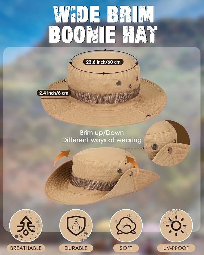 Foaincore Safari Hats Wide Brim Boonie Bucket Hats Sun Protection Summer Fishing Hat for Men Women Hunting Hiking