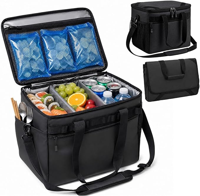 Insulated Cooler Bag 38L Leakproof Soft Cooler Tote Dual Compartment Waterproof Beach Ice Chest,Collapsible Bag Organizer Holds 50 Cans for Camping Picnic Travel Fishing Grocery Sports Event