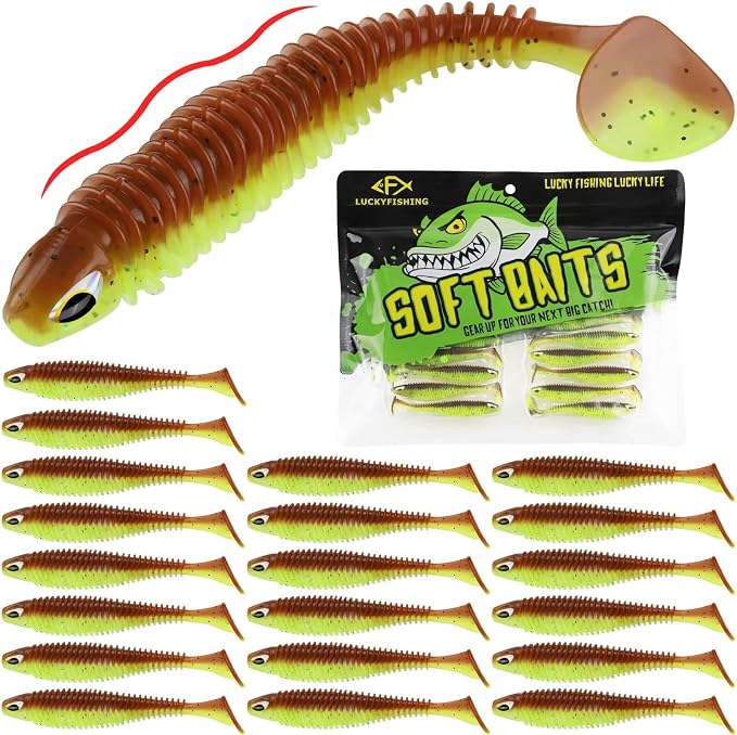 LUCKYFISHING Paddle Tail Swimbaits 10/16/20 PCS Fishing Lures Soft Plastic Lures for Trout Crappie Walleye Soft Baits for Bass Fishing Freshwater Saltwater 4.1/3.5/3/2.5 Inch