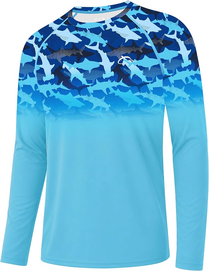FISHEAL Men's Long Sleeve Fishing Shirts, UPF 50+ Camo Sun Protection Rash Guard, UV Shirt for Swimming Hunting Outdoor