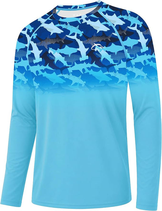 FISHEAL Men's Long Sleeve Fishing Shirts, UPF 50+ Camo Sun Protection Rash Guard, UV Shirt for Swimming Hunting Outdoor