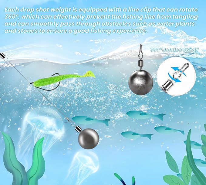50Pcs Round Fishing Weights Sinkers Ball Fishing Weights Casting Drop Shot Sinkers Catfishing Sinkers Lead Weights Sinkers with Barrel Swivels for Saltwater Freshwater Fishing-(3.5-10g)