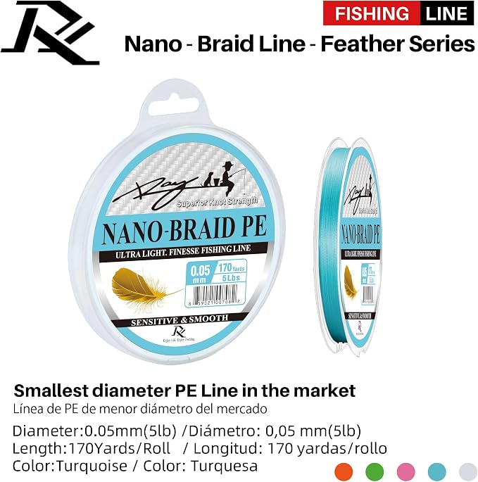 Ultra Slim Braided PE Fishing Line, Strong Knot Strength, Deign for Ultra Light Freshwater Fishing, Come with 3lb Test or 5lb Test, 170Yds Each Spool