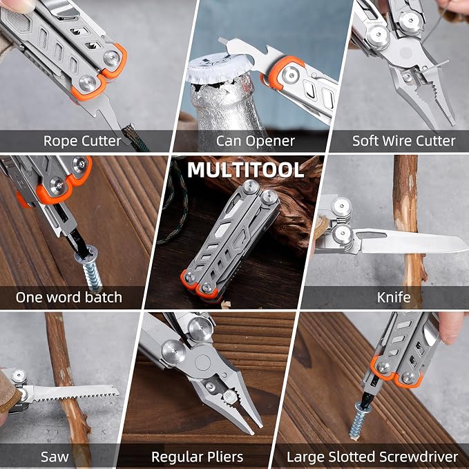 HANSHI 15 in 1 Multitool Pliers with Scissors, Upgraded Heavy Duty Stainless Steel Multi Tool with YG10 Tungsten Steel Replaceable Wire Cutters for Survival, Camping, Hiking,Repair and Gift (Silver)