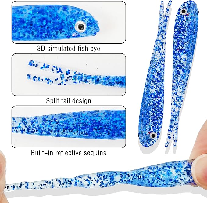 Soft Fishing Lures Kit Paddle Tail Swimbaits Plastic Worms Set Mixed Color Minnow Jerkbait Bass Lure Baitsfor Trout,Walleye,Crappie