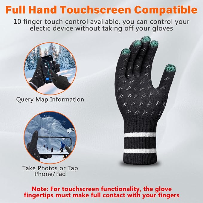 Fullsheild Men Women Waterproof Merino Wool Knit Gloves 3-Layer Thermal Water Proof Gloves for Hiking, Fishing, Hunting