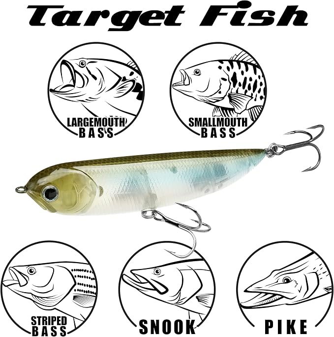 LUCKY CRAFT Sammy 98, Freshwater Lake Bass Fishing Lure, Topwater, Floating, Perfect Walking The Dog, Fishing Gear, Fishing Accessories, Fishing Tackle