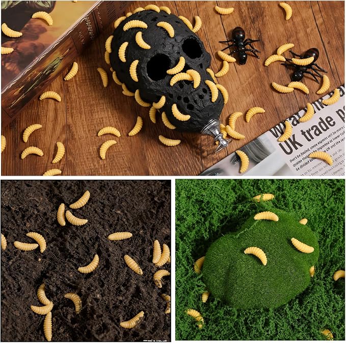 150 Pcs Fake Maggots Fake Wax Worms Soft Bass Maggot Baits Bread Worm Fish Lure, Fake Worms for Fishing, Realistic False Wax Worm Fishing Lures Baits for Halloween Sensory Bin April Fool's Day Party