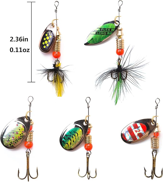 KINGFOREST 10-20pcs Fishing Lures Spinnerbait for Bass Trout Salmon Walleye Hard Metal Spinner Baits Kit with Tackle Box