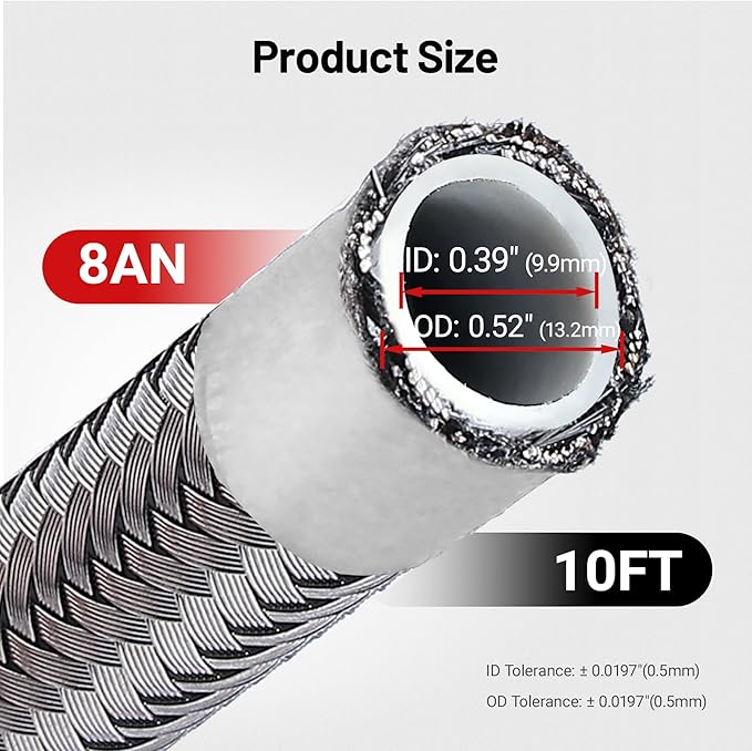 EVIL ENERGY 8AN PTFE Fuel Hose Line, AN8 Fuel Line E85 Stainless Steel Braided 10FT Silver