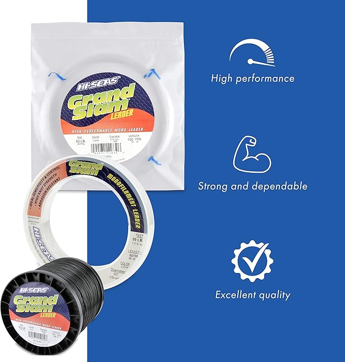 HI-SEAS Grand Slam Monofilament Fishing Leader - Superior Strong Clear Black, for Freshwater & Saltwater Big Game Bottom Fishing, Trolling