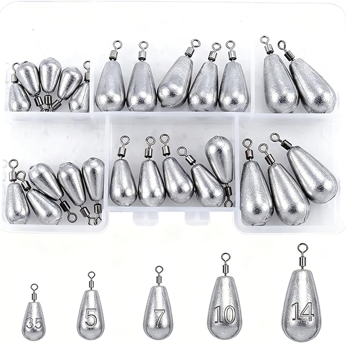 Fishing Weights Sinkers Kit Bass Casting Weights Drop Shot Weights with Swivel for Freshwater Saltwater Catfish Weights