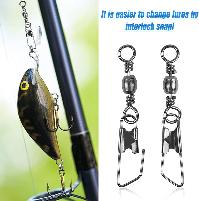 AGOOL Fishing Swivels Snaps, 60/120pcs Barrel Swivel Safety Snaps Stainless Steel Swivels Fishing Tackle Lure Leader Line Connector High Strength for Saltwater Freshwater