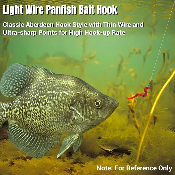 200Pcs Panfish Fishing Hooks Freshwater, Light Wire Crappie Hooks Straight Shank Aberdeen Hook for Bluegill Small Bass 5 Sizes Assorted 6# 4# 2# 1# 1/0